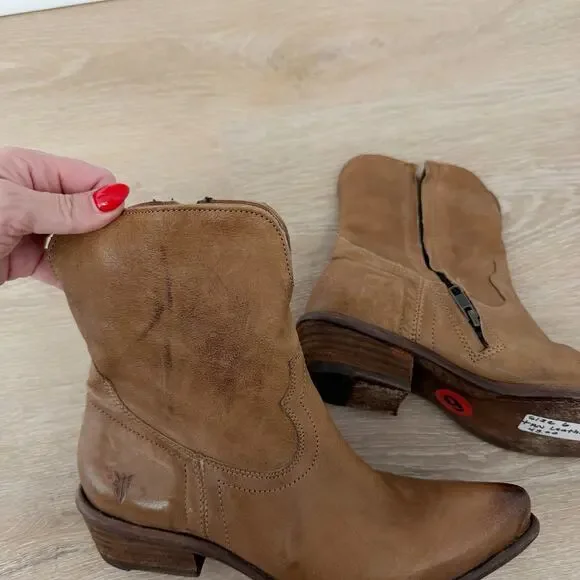Women’s FRYE Leather Zip Up Western Booties Brown Size 6 - Picture 8 of 11